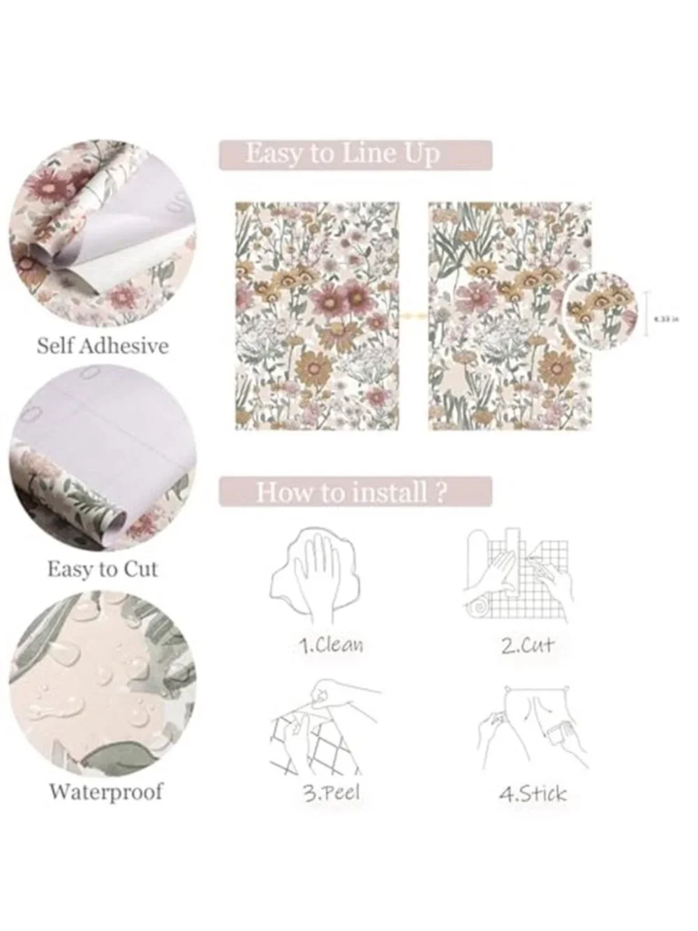 Vintage Floral Peel Stick Wallpaper Removable Vinyl Contact Paper Waterproof